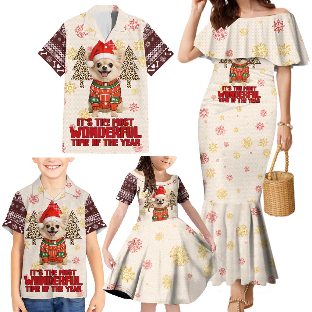 Chihuahua The Most Beautiful Time Xmas Christmas Family Matching Mermaid Dress and Hawaiian Shirt Xmas Holiday Patterns - Wonder Print Shop
