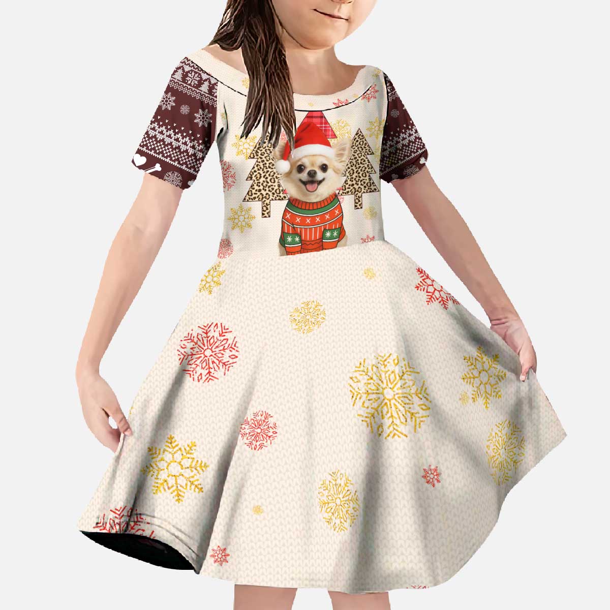 Chihuahua The Most Beautiful Time Xmas Christmas Family Matching Off The Shoulder Long Sleeve Dress and Hawaiian Shirt Xmas Holiday Patterns - Wonder Print Shop