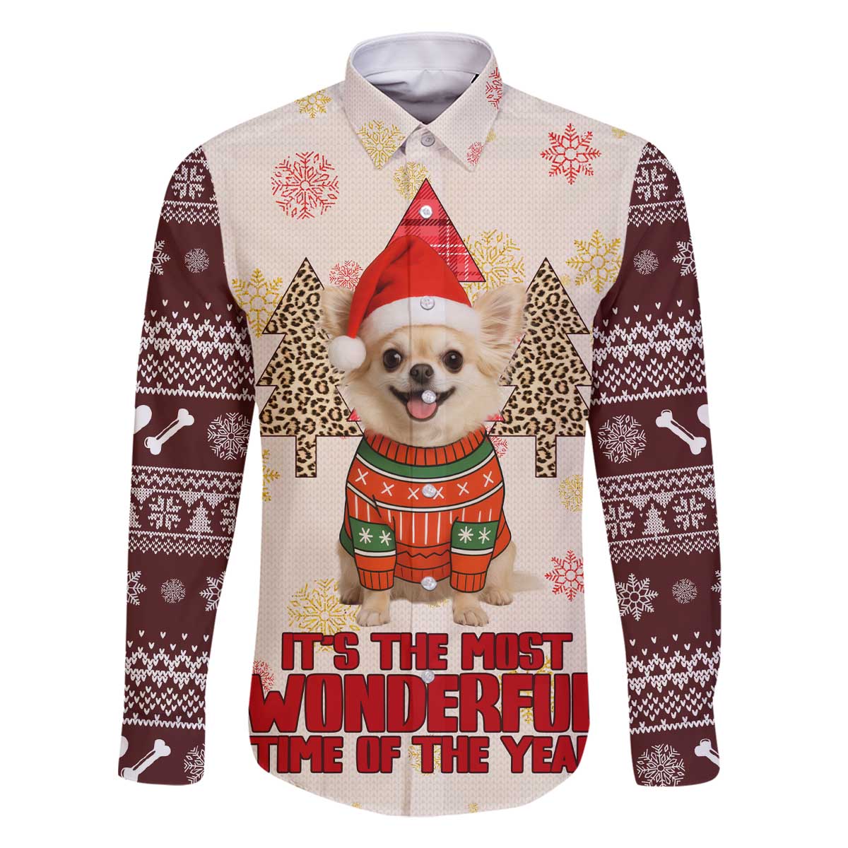 Chihuahua The Most Beautiful Time Xmas Christmas Family Matching Off The Shoulder Long Sleeve Dress and Hawaiian Shirt Xmas Holiday Patterns - Wonder Print Shop