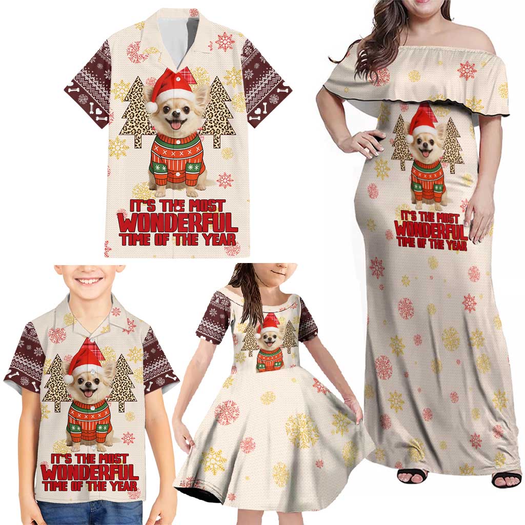 Chihuahua The Most Beautiful Time Xmas Christmas Family Matching Off Shoulder Maxi Dress and Hawaiian Shirt Xmas Holiday Patterns - Wonder Print Shop