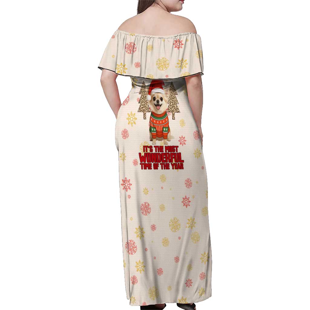 Chihuahua The Most Beautiful Time Xmas Christmas Family Matching Off Shoulder Maxi Dress and Hawaiian Shirt Xmas Holiday Patterns - Wonder Print Shop