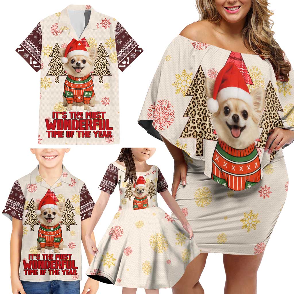 Chihuahua The Most Beautiful Time Xmas Christmas Family Matching Off Shoulder Short Dress and Hawaiian Shirt Xmas Holiday Patterns - Wonder Print Shop