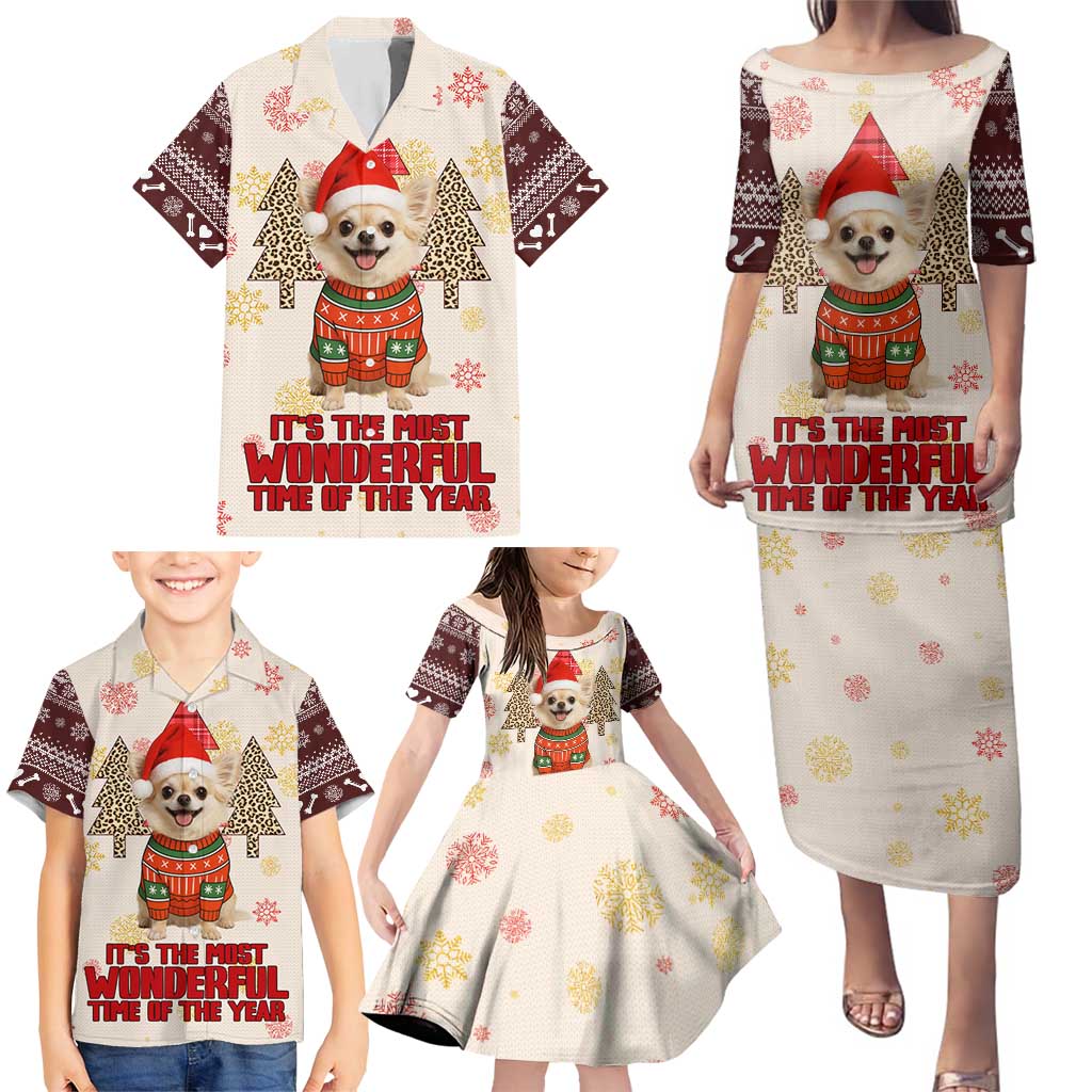 Chihuahua The Most Beautiful Time Xmas Christmas Family Matching Puletasi and Hawaiian Shirt Xmas Holiday Patterns - Wonder Print Shop