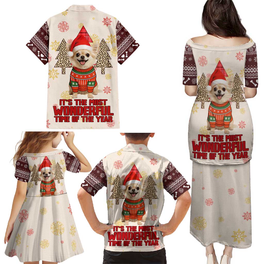 Chihuahua The Most Beautiful Time Xmas Christmas Family Matching Puletasi and Hawaiian Shirt Xmas Holiday Patterns - Wonder Print Shop
