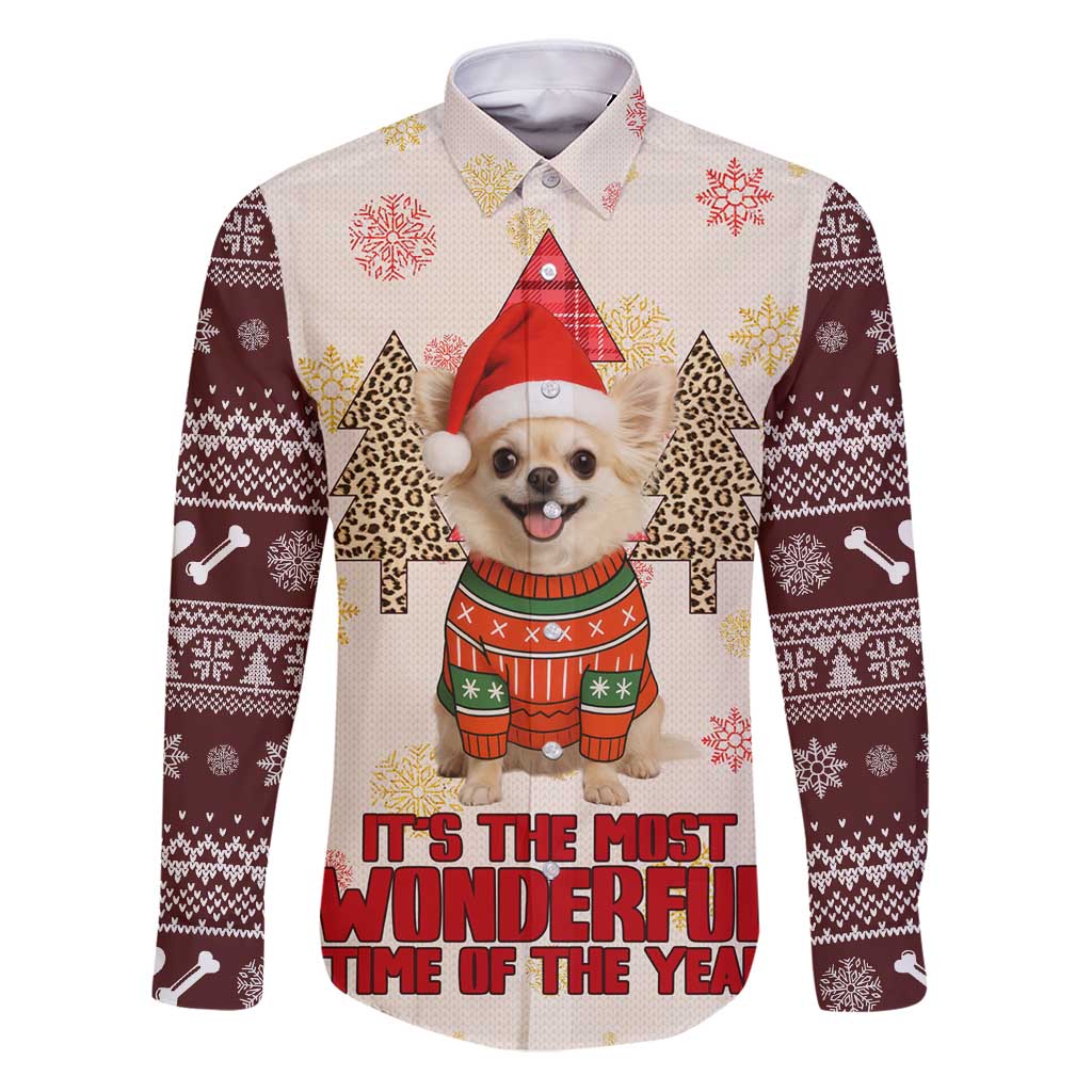 Chihuahua The Most Beautiful Time Xmas Christmas Family Matching Puletasi and Hawaiian Shirt Xmas Holiday Patterns - Wonder Print Shop
