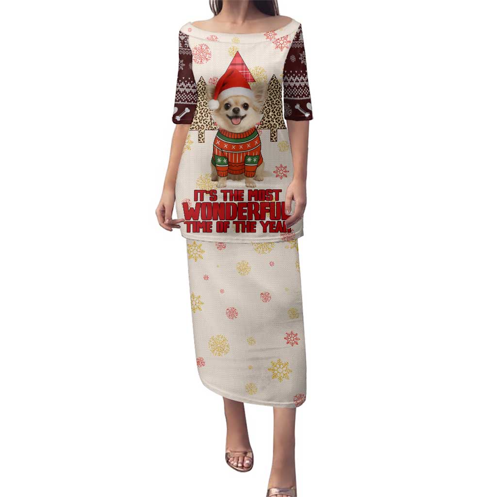 Chihuahua The Most Beautiful Time Xmas Christmas Family Matching Puletasi and Hawaiian Shirt Xmas Holiday Patterns - Wonder Print Shop
