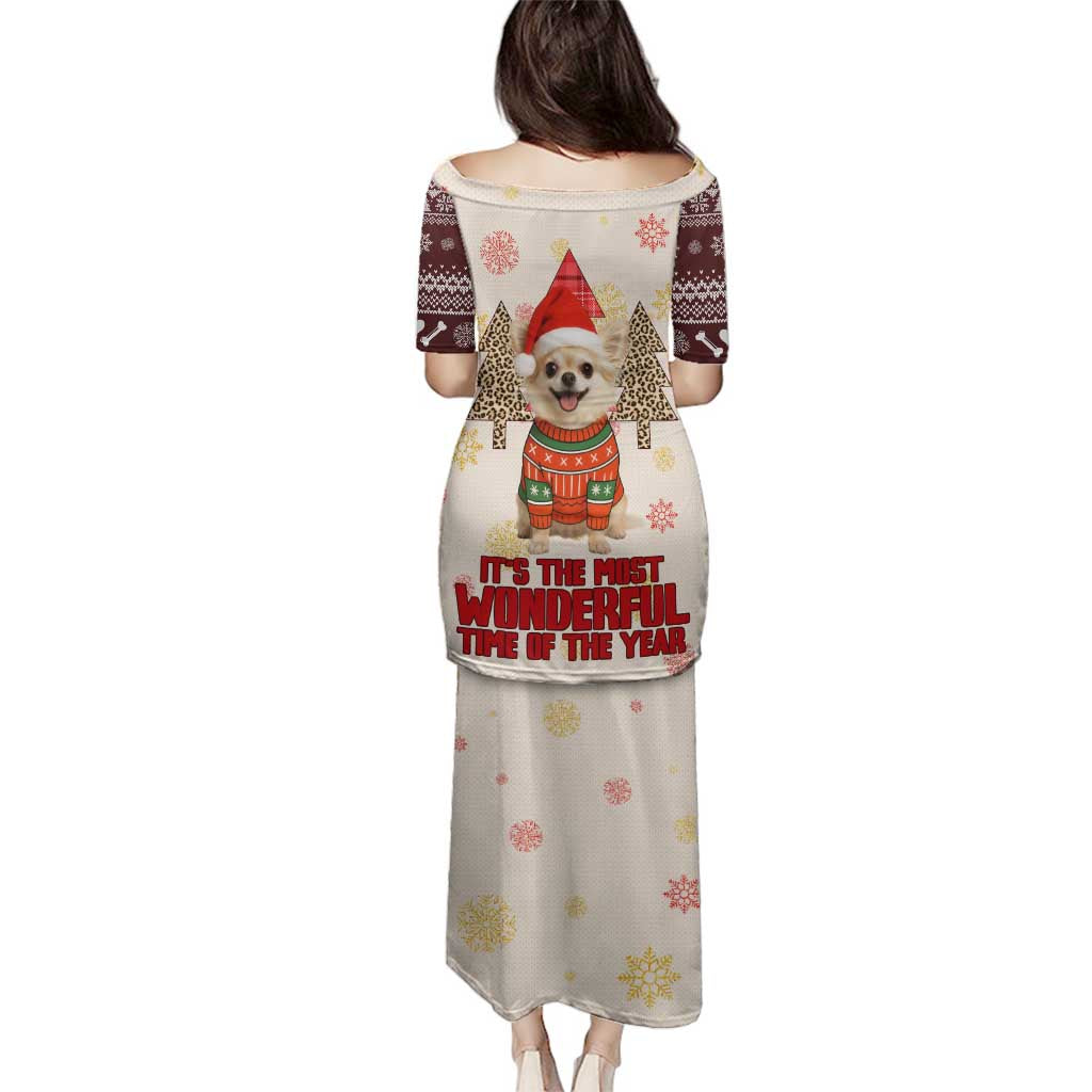 Chihuahua The Most Beautiful Time Xmas Christmas Family Matching Puletasi and Hawaiian Shirt Xmas Holiday Patterns - Wonder Print Shop