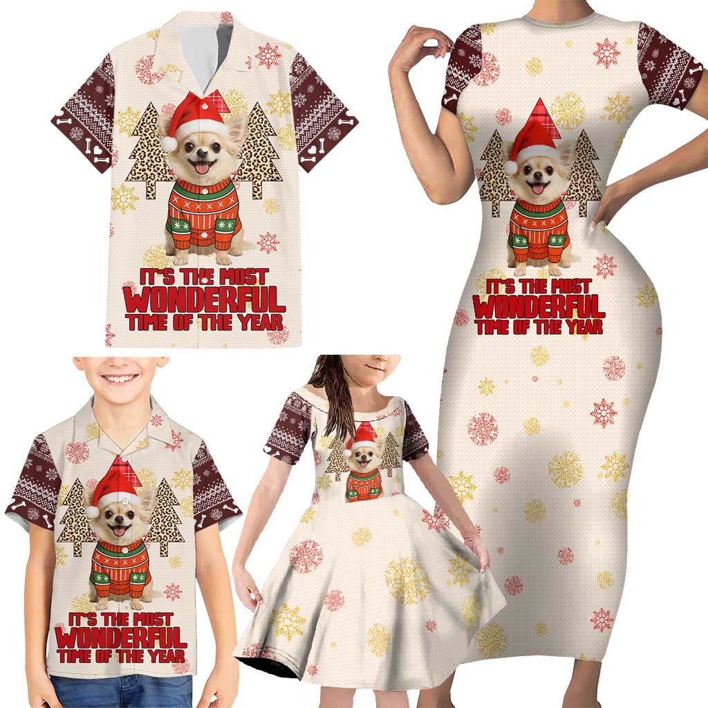 Chihuahua The Most Beautiful Time Xmas Christmas Family Matching Short Sleeve Bodycon Dress and Hawaiian Shirt Xmas Holiday Patterns - Wonder Print Shop
