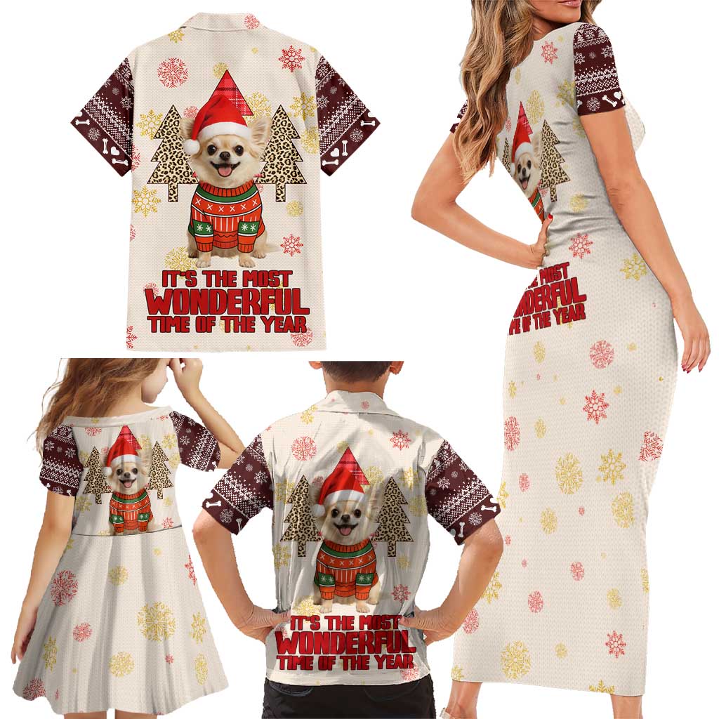 Chihuahua The Most Beautiful Time Xmas Christmas Family Matching Short Sleeve Bodycon Dress and Hawaiian Shirt Xmas Holiday Patterns - Wonder Print Shop