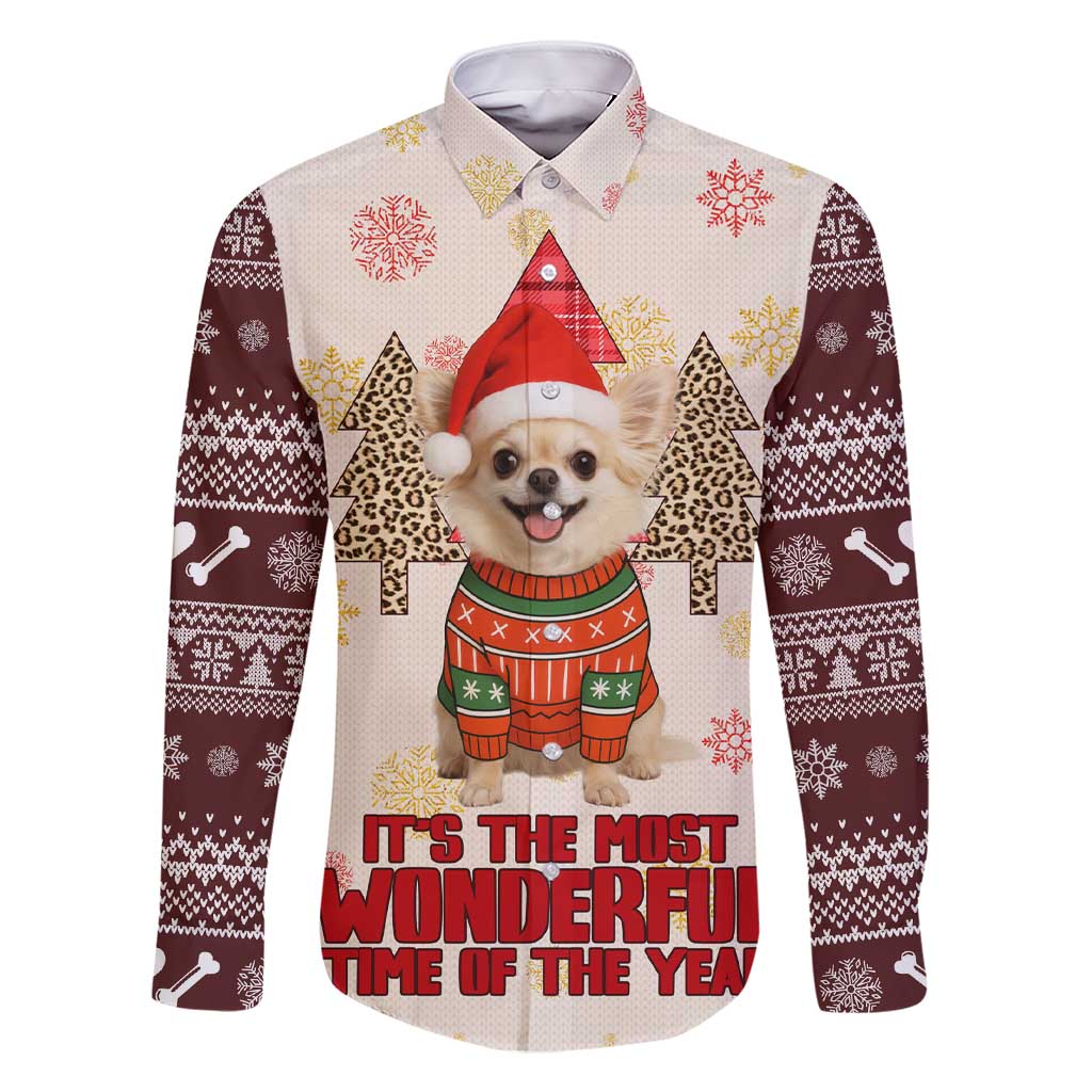 Chihuahua The Most Beautiful Time Xmas Christmas Family Matching Short Sleeve Bodycon Dress and Hawaiian Shirt Xmas Holiday Patterns - Wonder Print Shop