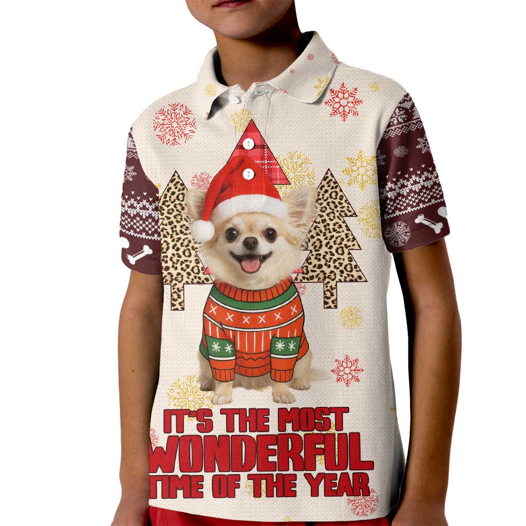 Chihuahua The Most Beautiful Time Xmas Christmas Kid Polo Shirt Xmas Holiday Patterns - Wonder Print Shop