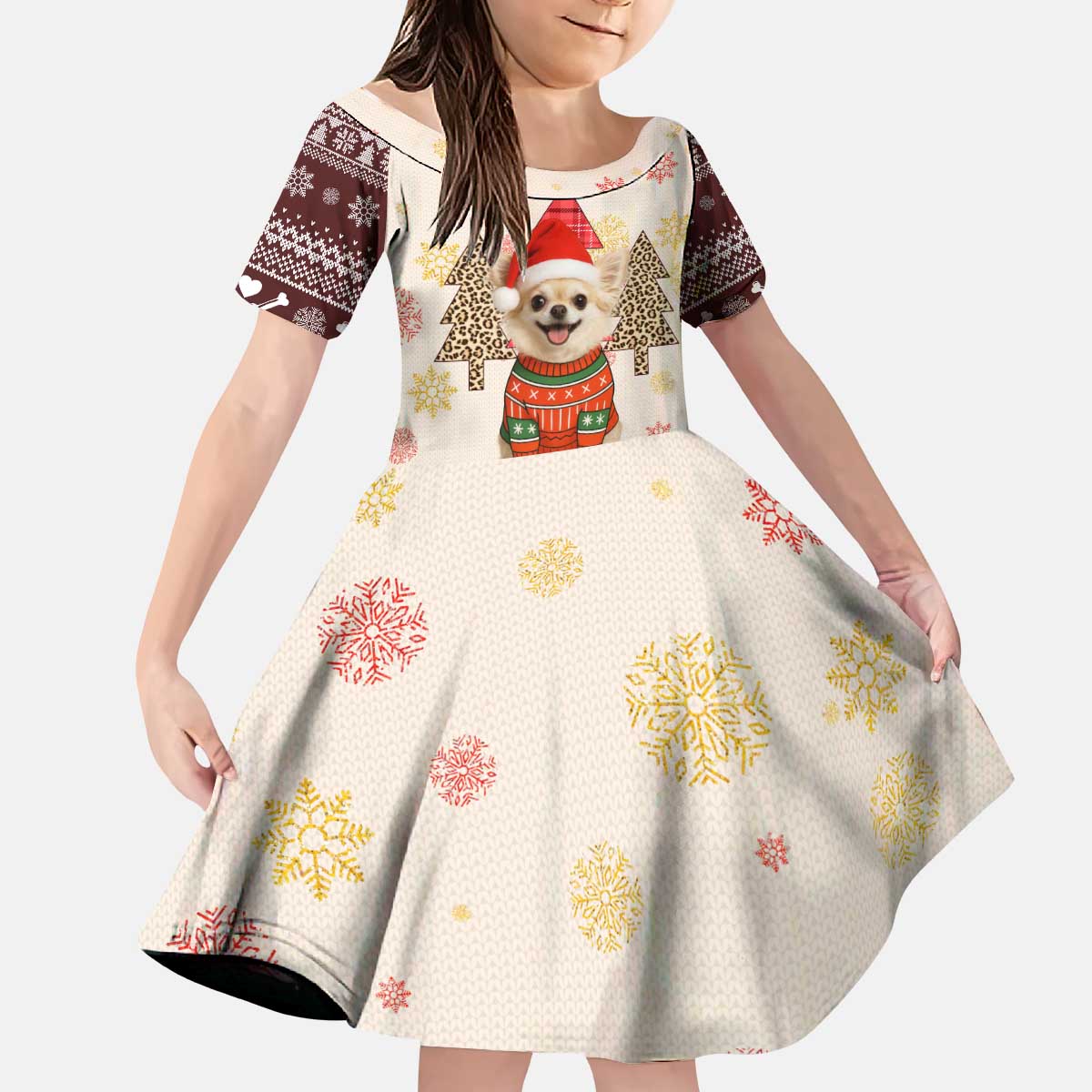 Chihuahua The Most Beautiful Time Xmas Christmas Kid Short Sleeve Dress Xmas Holiday Patterns - Wonder Print Shop
