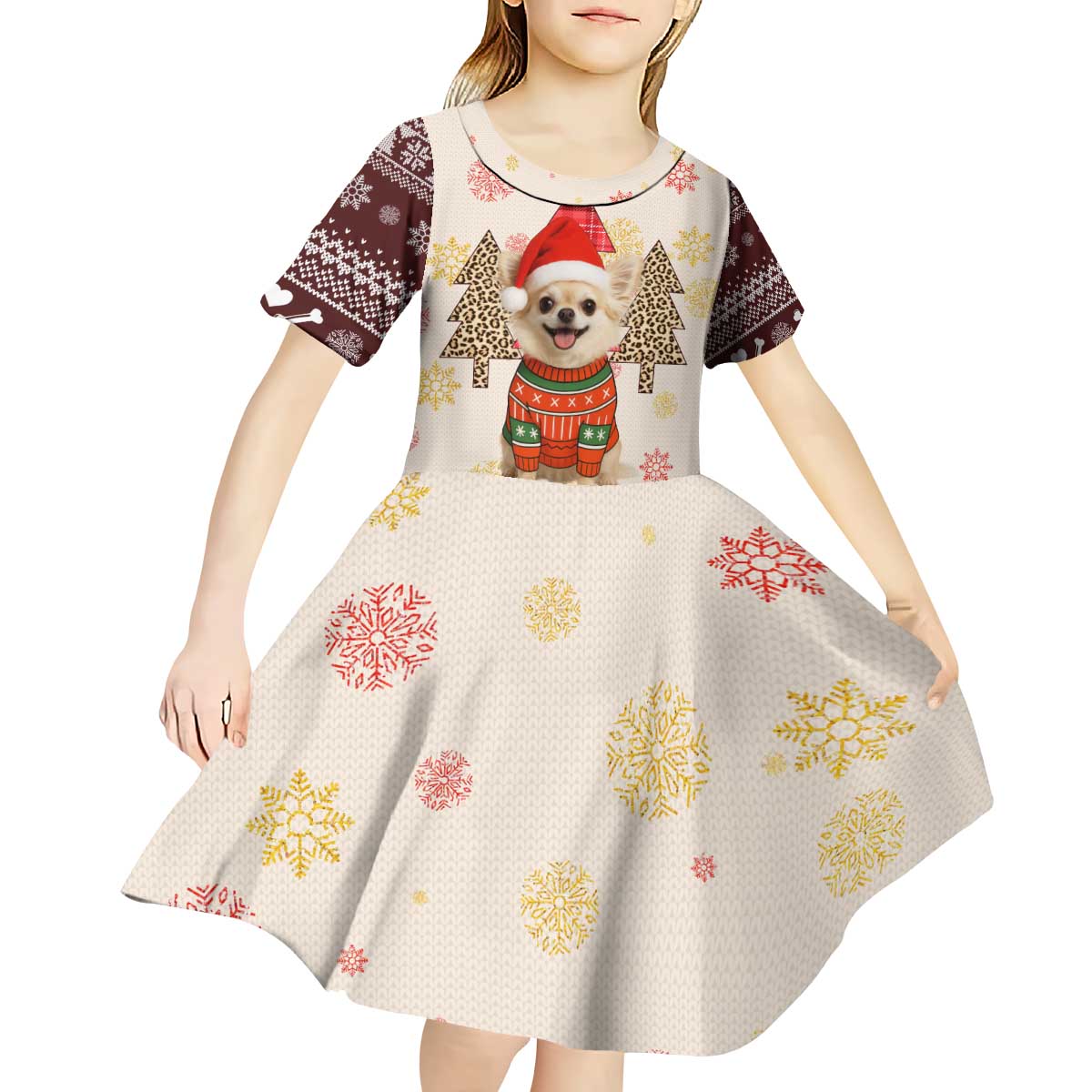 Chihuahua The Most Beautiful Time Xmas Christmas Kid Short Sleeve Dress Xmas Holiday Patterns - Wonder Print Shop