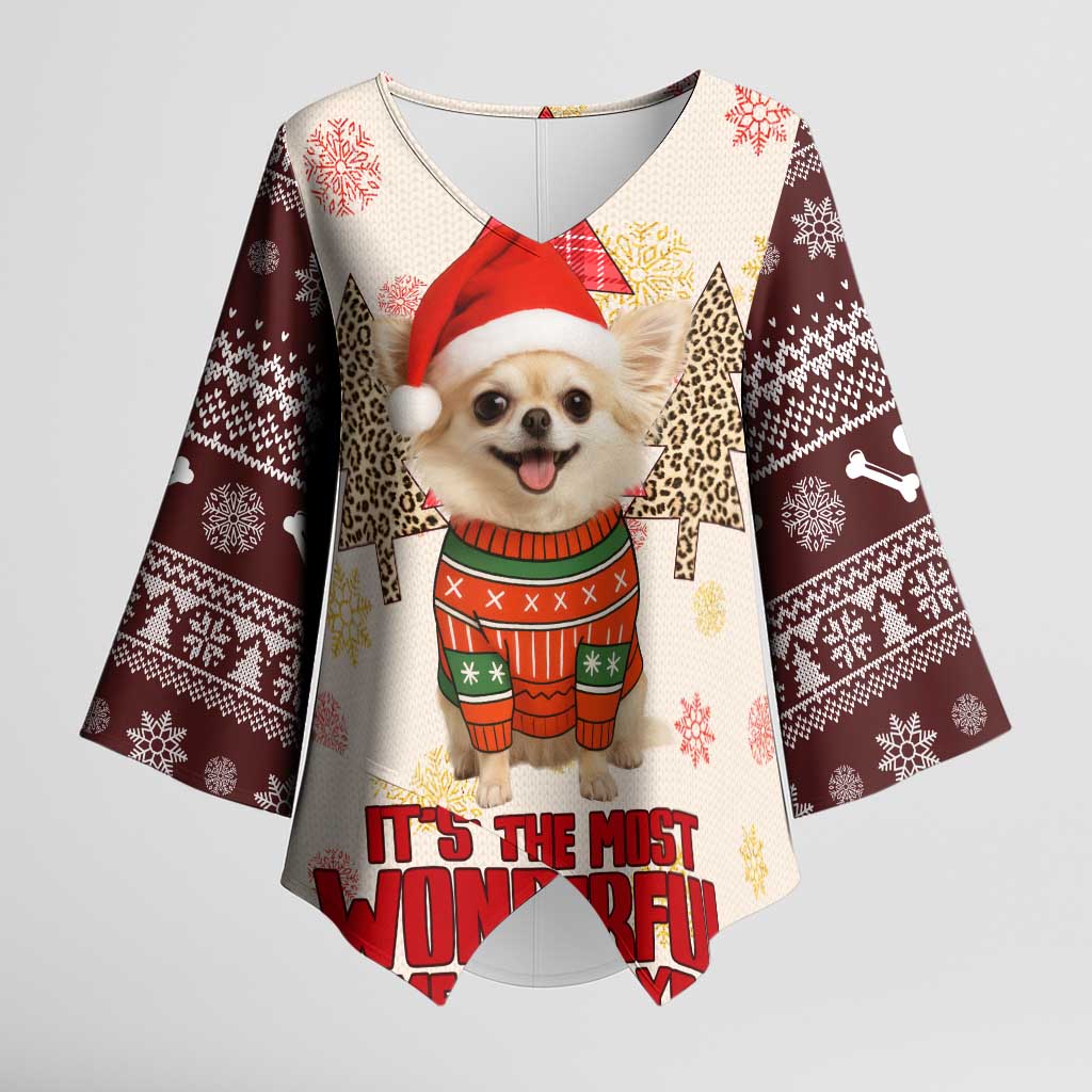 Chihuahua The Most Beautiful Time Xmas Christmas Kimono Sleeve Blouse Xmas Holiday Patterns - Wonder Print Shop