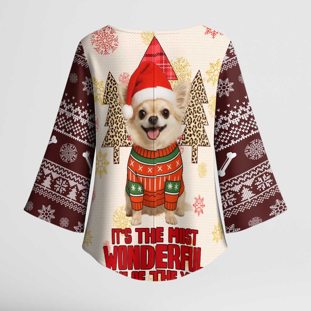 Chihuahua The Most Beautiful Time Xmas Christmas Kimono Sleeve Blouse Xmas Holiday Patterns - Wonder Print Shop