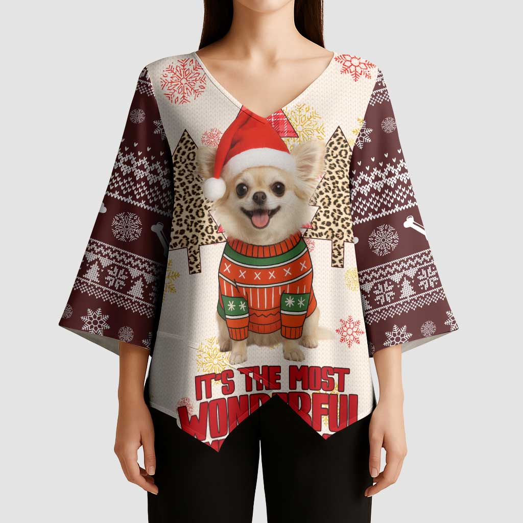 Chihuahua The Most Beautiful Time Xmas Christmas Kimono Sleeve Blouse Xmas Holiday Patterns - Wonder Print Shop