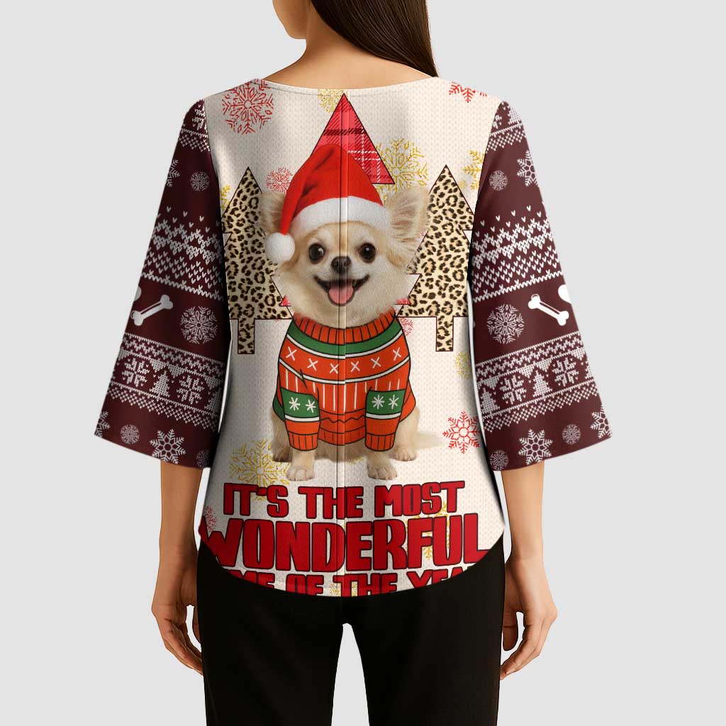 Chihuahua The Most Beautiful Time Xmas Christmas Kimono Sleeve Blouse Xmas Holiday Patterns - Wonder Print Shop