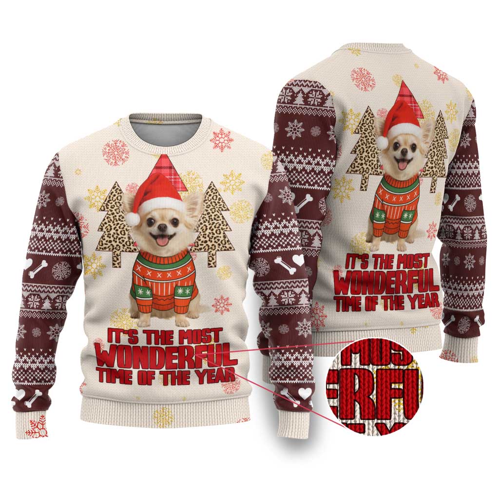 Chihuahua The Most Beautiful Time Xmas Christmas Ugly Christmas Sweater Xmas Holiday Patterns - Wonder Print Shop
