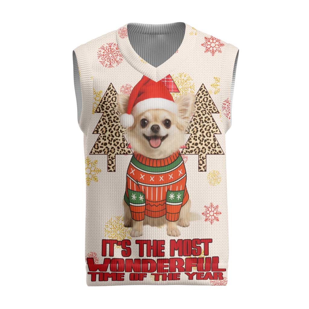 Chihuahua The Most Beautiful Time Xmas Christmas Knitted V-Neck Vest Xmas Holiday Patterns - Wonder Print Shop