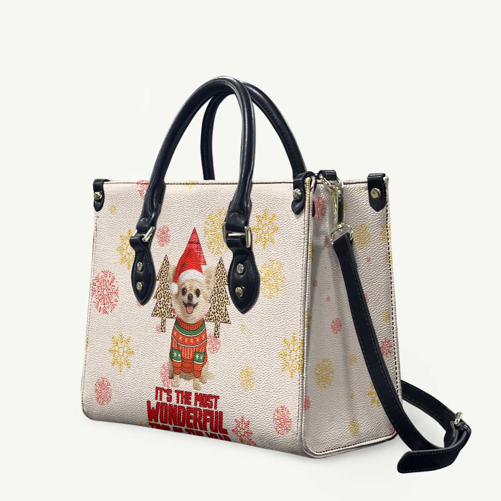 Chihuahua The Most Beautiful Time Xmas Christmas Leather Bag Xmas Holiday Patterns - Wonder Print Shop