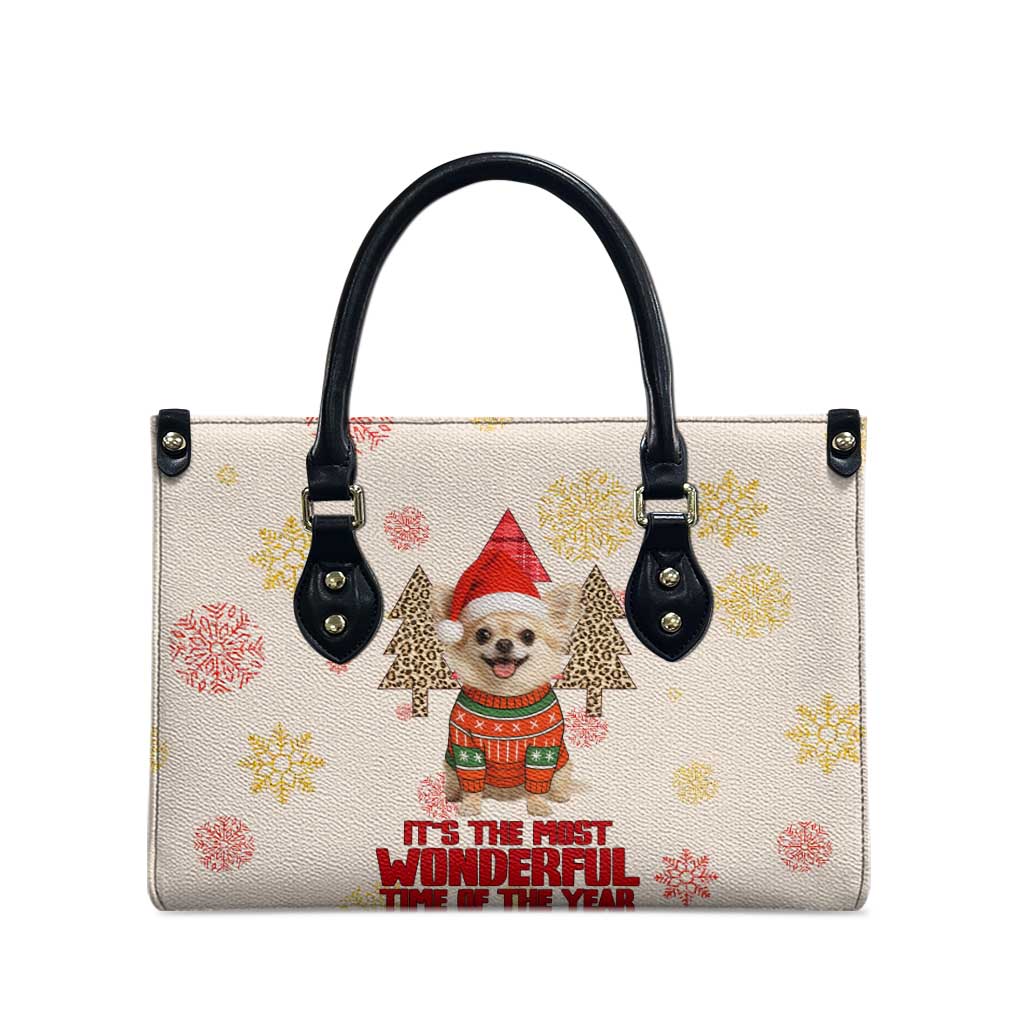 Chihuahua The Most Beautiful Time Xmas Christmas Leather Bag Xmas Holiday Patterns - Wonder Print Shop