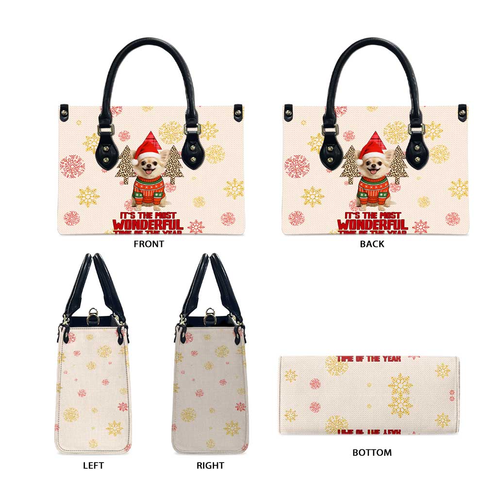 Chihuahua The Most Beautiful Time Xmas Christmas Leather Bag Xmas Holiday Patterns - Wonder Print Shop