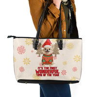 Chihuahua The Most Beautiful Time Xmas Christmas Leather Tote Bag Xmas Holiday Patterns - Wonder Print Shop