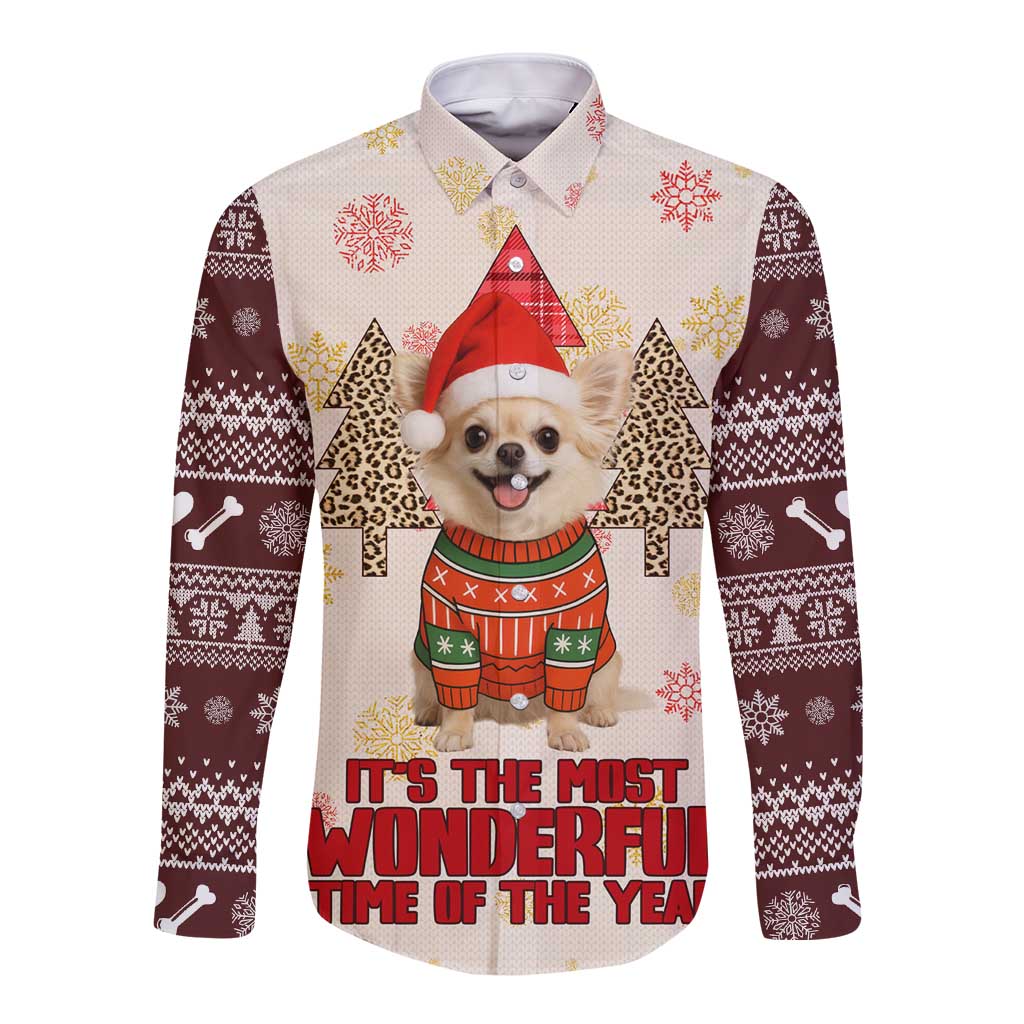 Chihuahua The Most Beautiful Time Xmas Christmas Long Sleeve Button Shirt Xmas Holiday Patterns - Wonder Print Shop