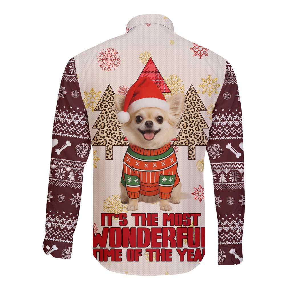Chihuahua The Most Beautiful Time Xmas Christmas Long Sleeve Button Shirt Xmas Holiday Patterns - Wonder Print Shop