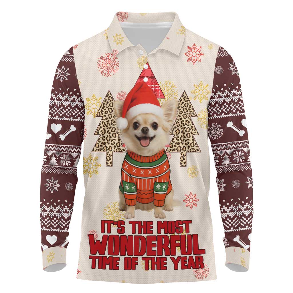 Chihuahua The Most Beautiful Time Xmas Christmas Long Sleeve Polo Shirt Xmas Holiday Patterns - Wonder Print Shop