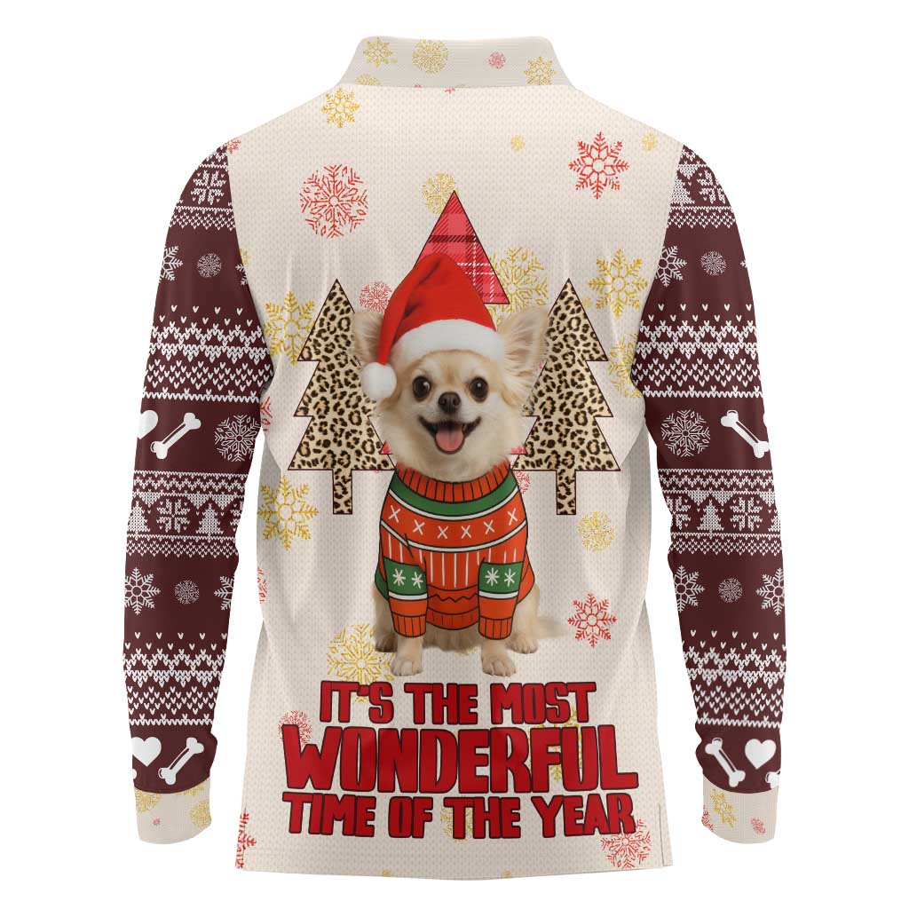 Chihuahua The Most Beautiful Time Xmas Christmas Long Sleeve Polo Shirt Xmas Holiday Patterns - Wonder Print Shop