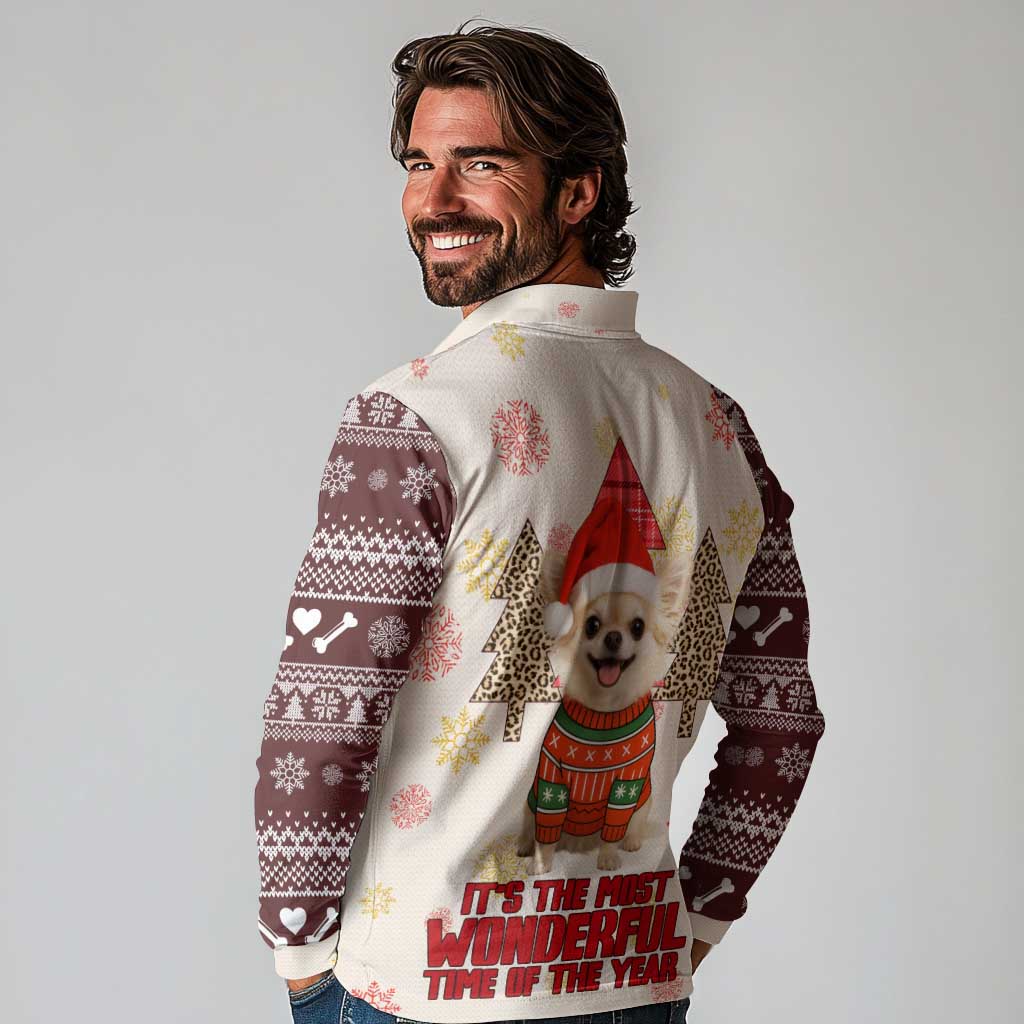 Chihuahua The Most Beautiful Time Xmas Christmas Long Sleeve Polo Shirt Xmas Holiday Patterns - Wonder Print Shop