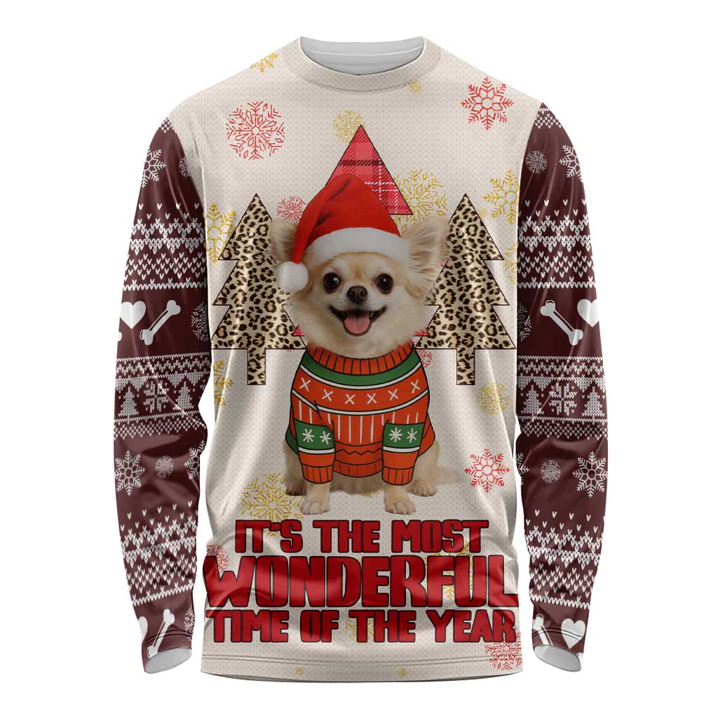 Chihuahua The Most Beautiful Time Xmas Christmas Long Sleeve Shirt Xmas Holiday Patterns - Wonder Print Shop