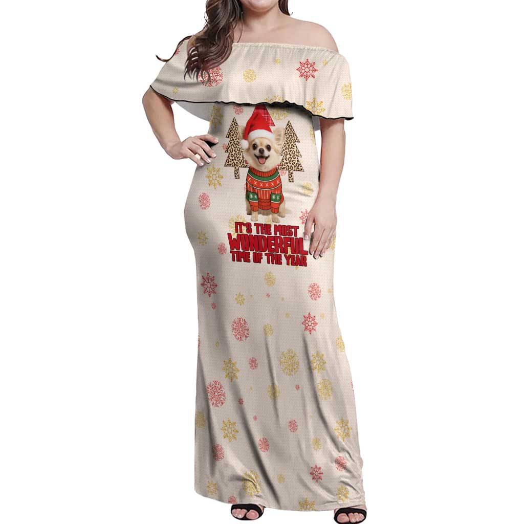 Chihuahua The Most Beautiful Time Xmas Christmas Off Shoulder Maxi Dress Xmas Holiday Patterns - Wonder Print Shop