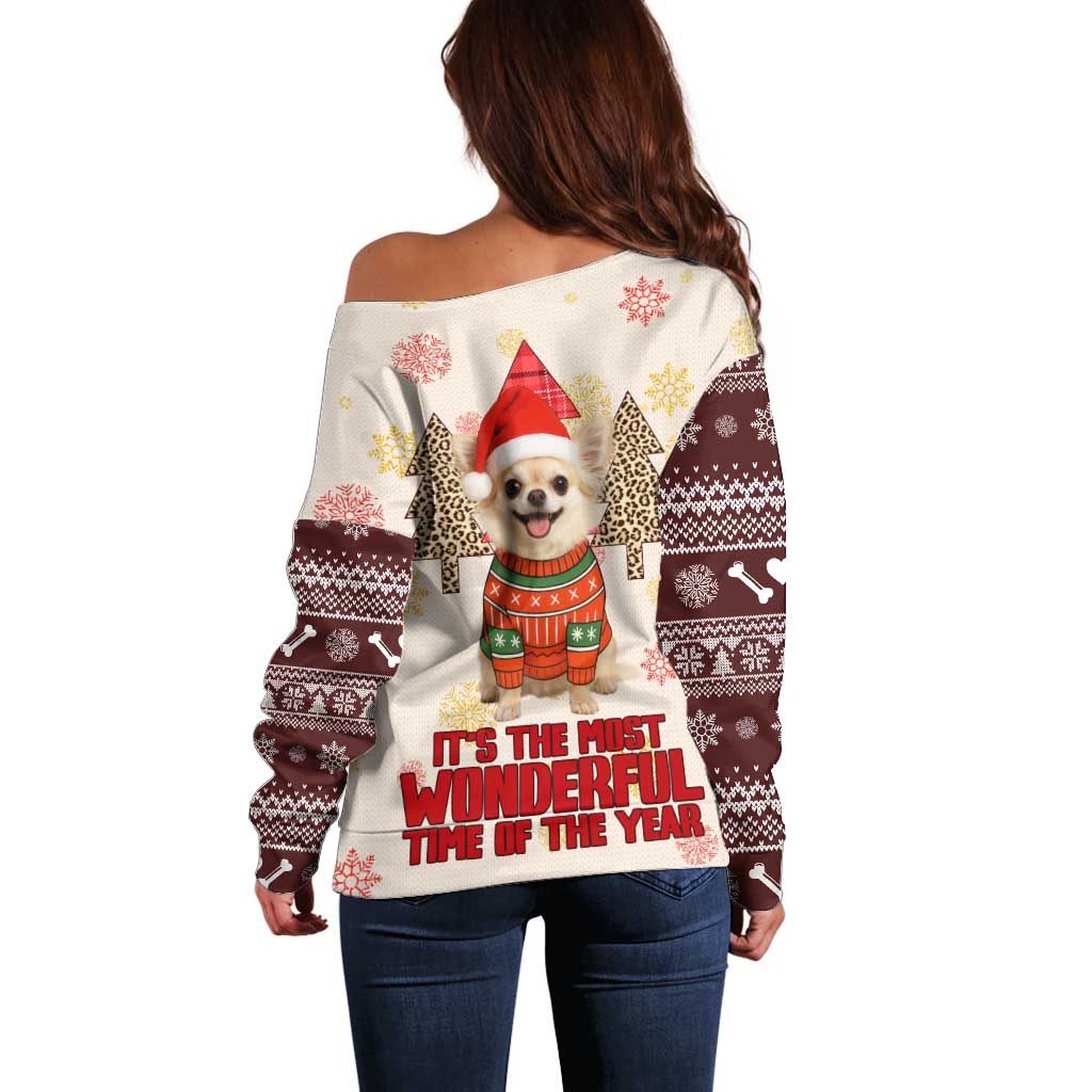Chihuahua The Most Beautiful Time Xmas Christmas Off Shoulder Sweater Xmas Holiday Patterns - Wonder Print Shop