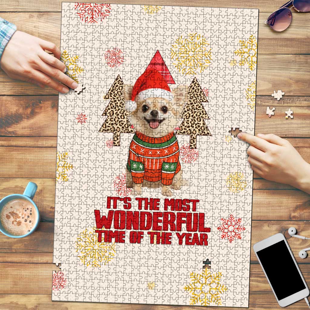 Chihuahua The Most Beautiful Time Xmas Christmas Puzzle Xmas Holiday Patterns - Wonder Print Shop