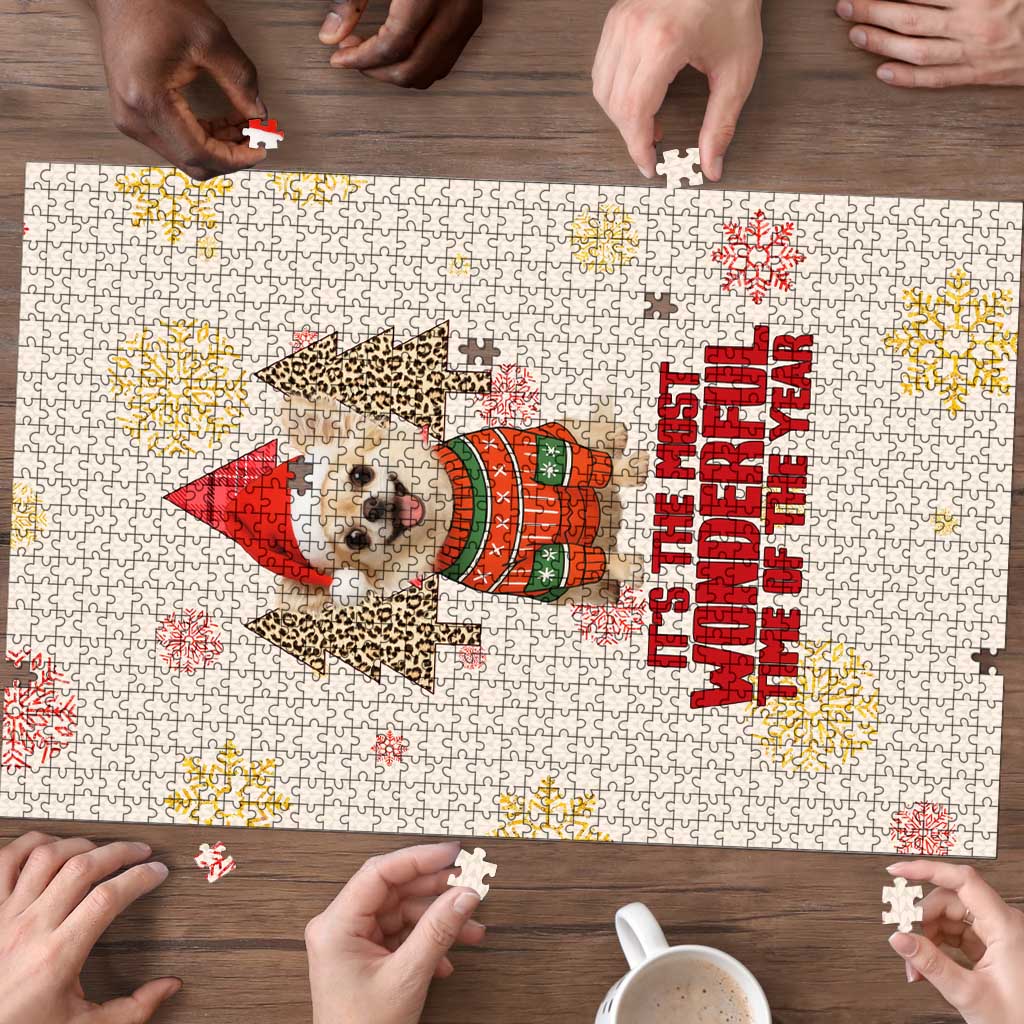 Chihuahua The Most Beautiful Time Xmas Christmas Puzzle Xmas Holiday Patterns - Wonder Print Shop