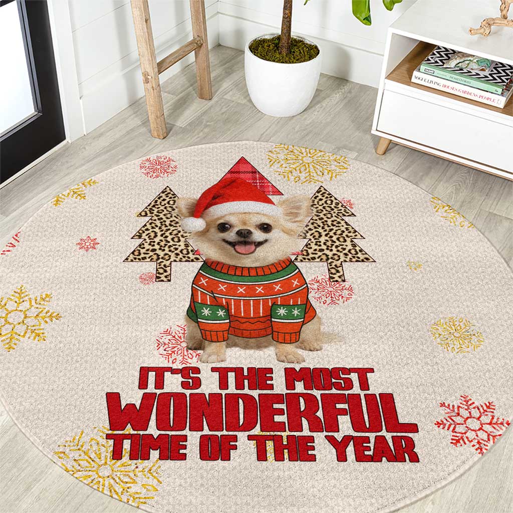 Chihuahua The Most Beautiful Time Xmas Christmas Round Carpet Xmas Holiday Patterns - Wonder Print Shop