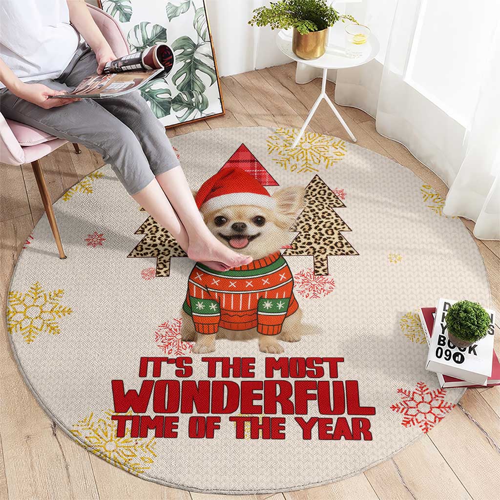 Chihuahua The Most Beautiful Time Xmas Christmas Round Carpet Xmas Holiday Patterns - Wonder Print Shop