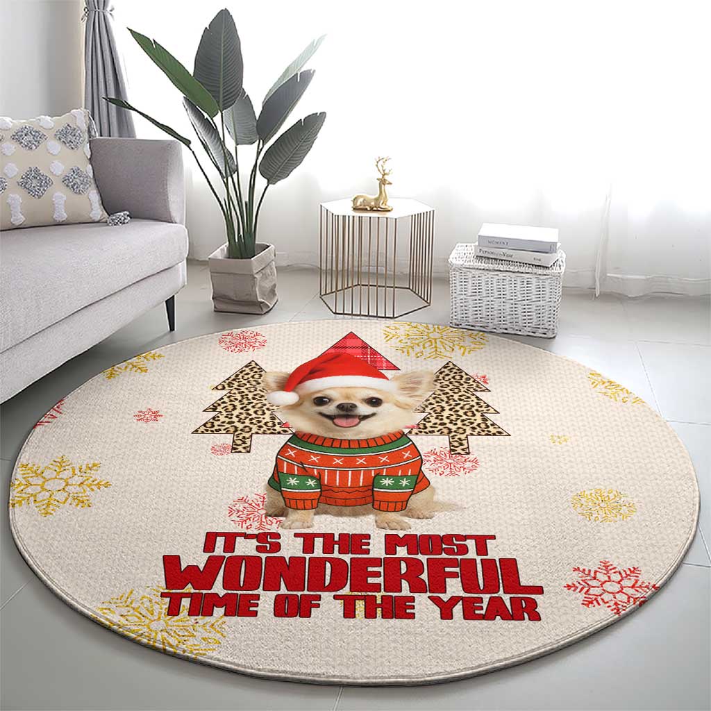 Chihuahua The Most Beautiful Time Xmas Christmas Round Carpet Xmas Holiday Patterns - Wonder Print Shop