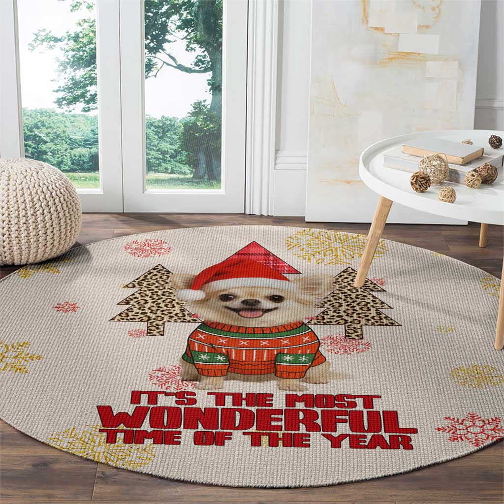 Chihuahua The Most Beautiful Time Xmas Christmas Round Carpet Xmas Holiday Patterns - Wonder Print Shop