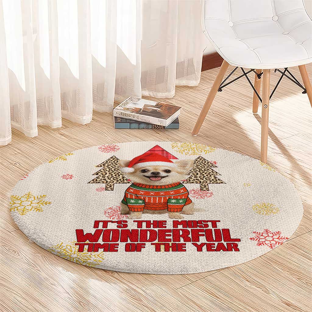 Chihuahua The Most Beautiful Time Xmas Christmas Round Carpet Xmas Holiday Patterns - Wonder Print Shop