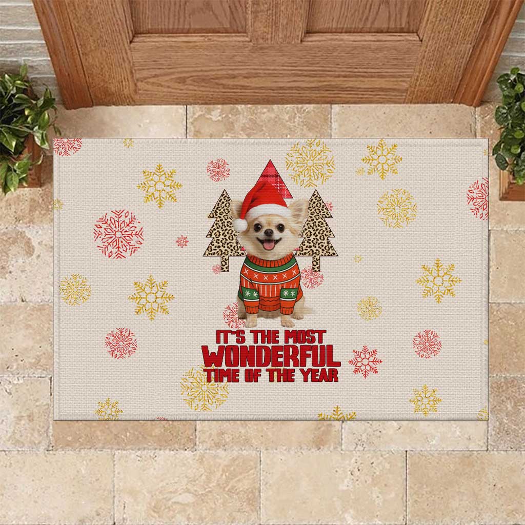 Chihuahua The Most Beautiful Time Xmas Christmas Rubber Doormat Xmas Holiday Patterns - Wonder Print Shop