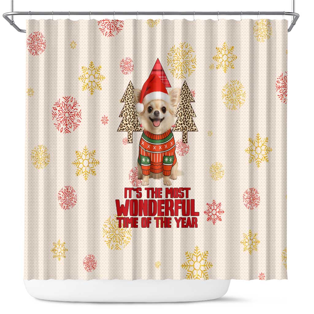 Chihuahua The Most Beautiful Time Xmas Christmas Shower Curtain Xmas Holiday Patterns - Wonder Print Shop