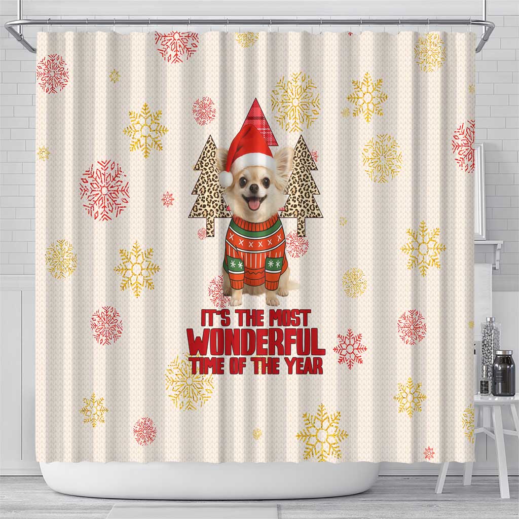 Chihuahua The Most Beautiful Time Xmas Christmas Shower Curtain Xmas Holiday Patterns - Wonder Print Shop
