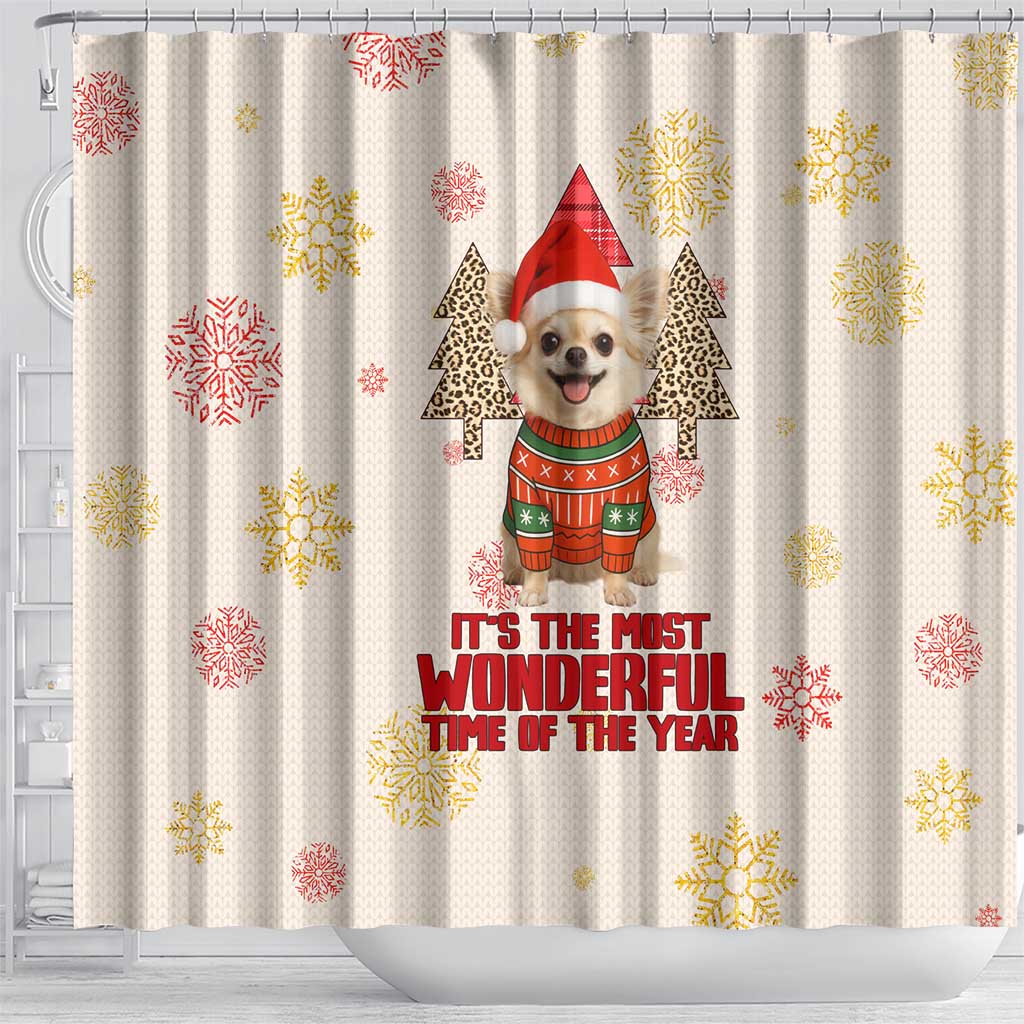 Chihuahua The Most Beautiful Time Xmas Christmas Shower Curtain Xmas Holiday Patterns - Wonder Print Shop