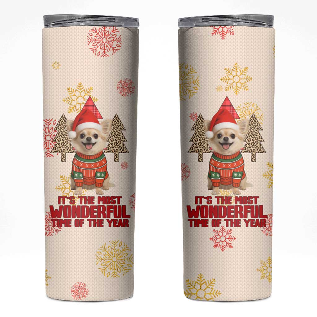 Chihuahua The Most Beautiful Time Xmas Christmas Skinny Tumbler Xmas Holiday Patterns - Wonder Print Shop