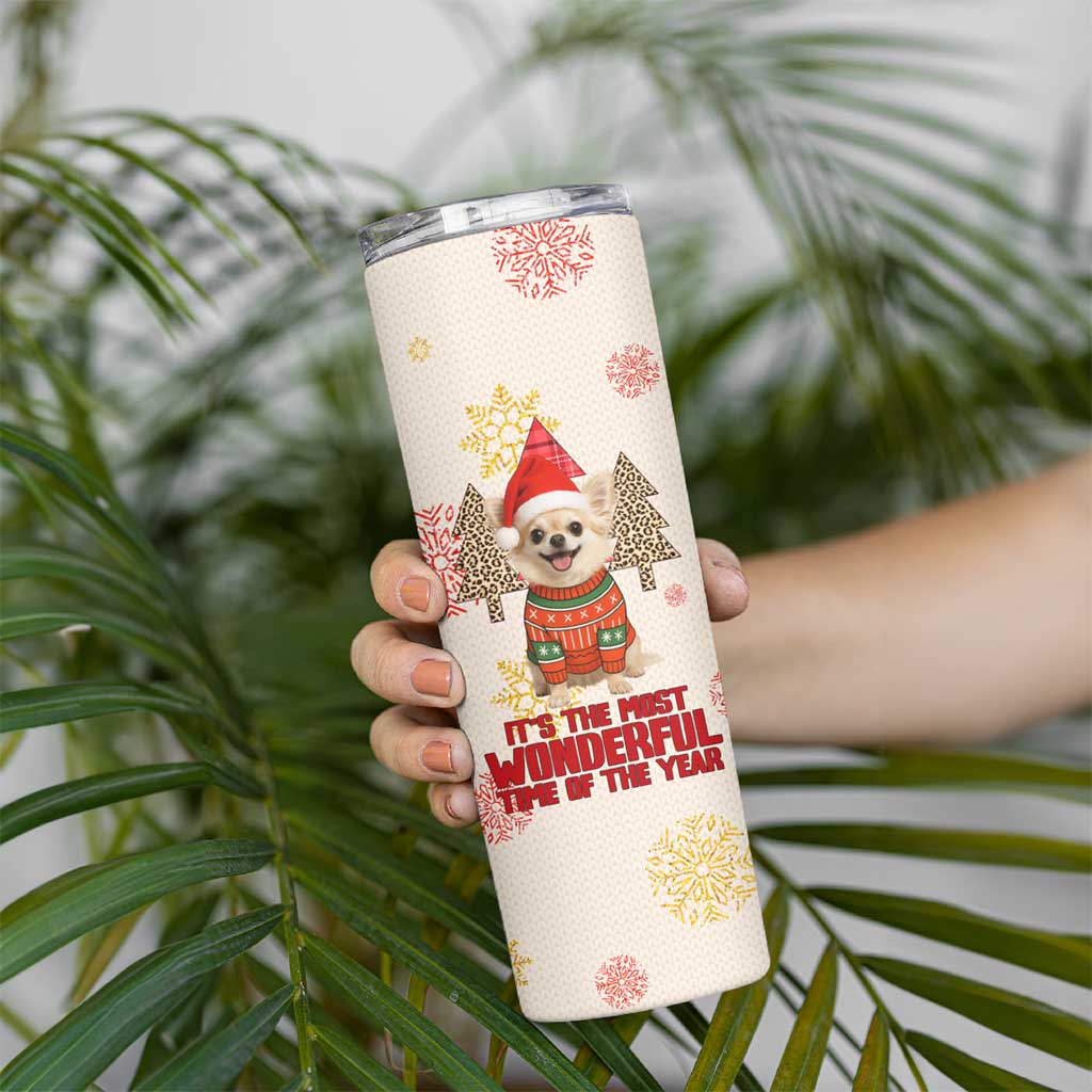 Chihuahua The Most Beautiful Time Xmas Christmas Skinny Tumbler Xmas Holiday Patterns - Wonder Print Shop