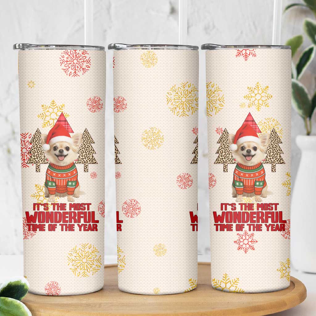 Chihuahua The Most Beautiful Time Xmas Christmas Skinny Tumbler Xmas Holiday Patterns - Wonder Print Shop