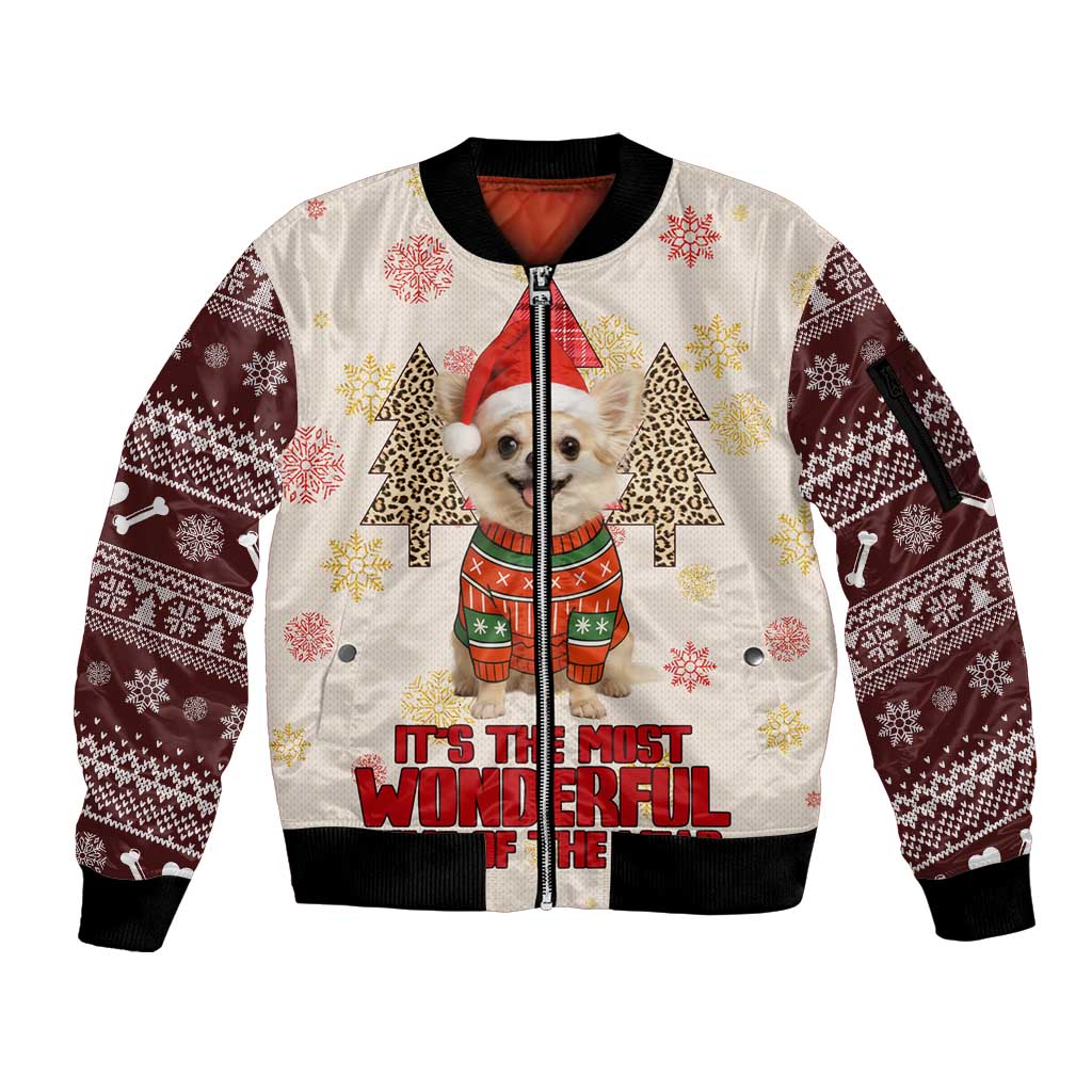 Chihuahua The Most Beautiful Time Xmas Christmas Sleeve Zip Bomber Jacket Xmas Holiday Patterns - Wonder Print Shop